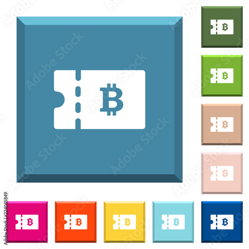 Bitcoin discount coupon white icons on edged square buttons
