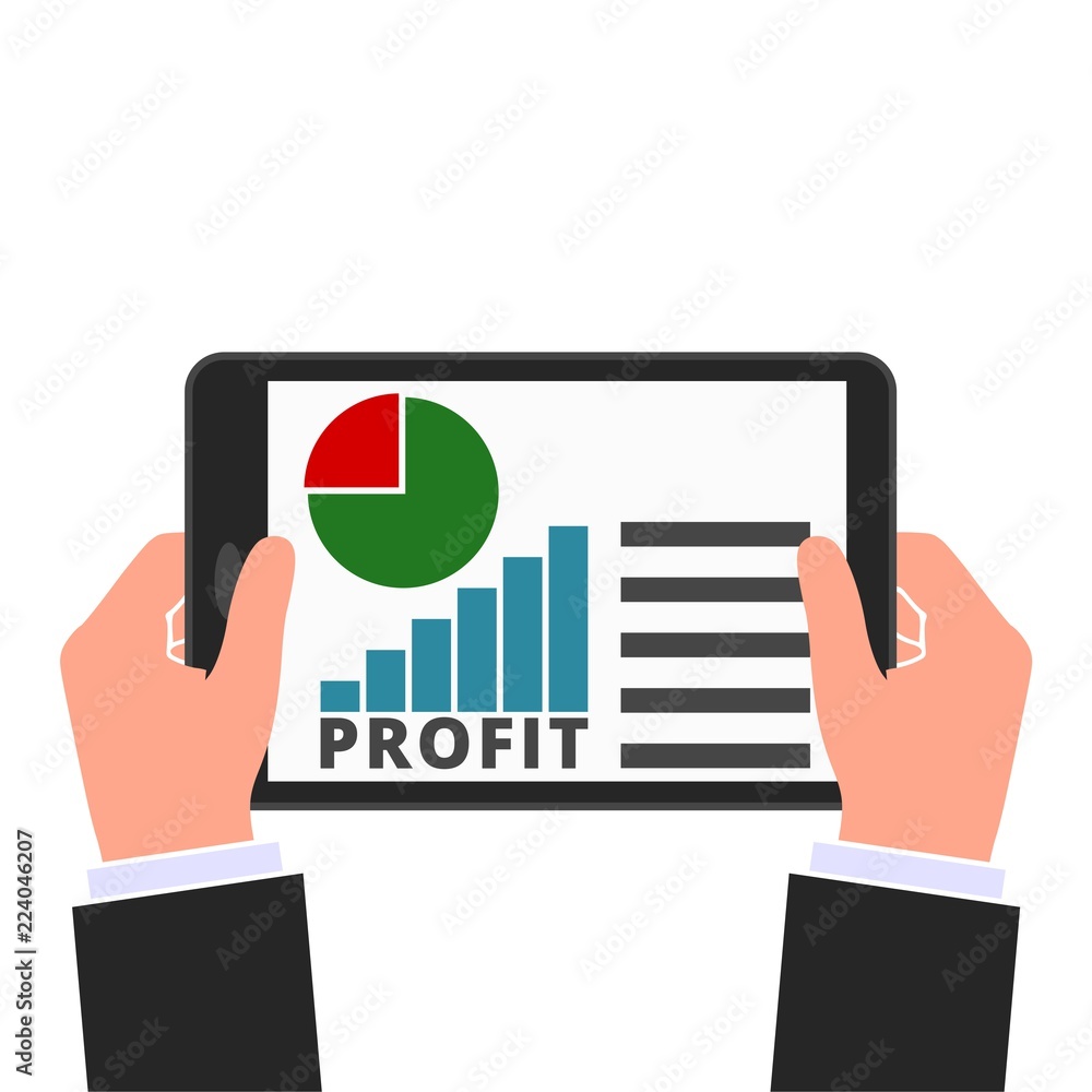 Businessman read financial analysis report with chart and graph, Hand holding tablet Businessman read financial analysis report with chart and graph, Hand holding tablet