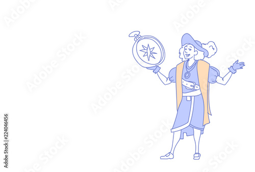 Man holding compass happy Columbus day concept photo