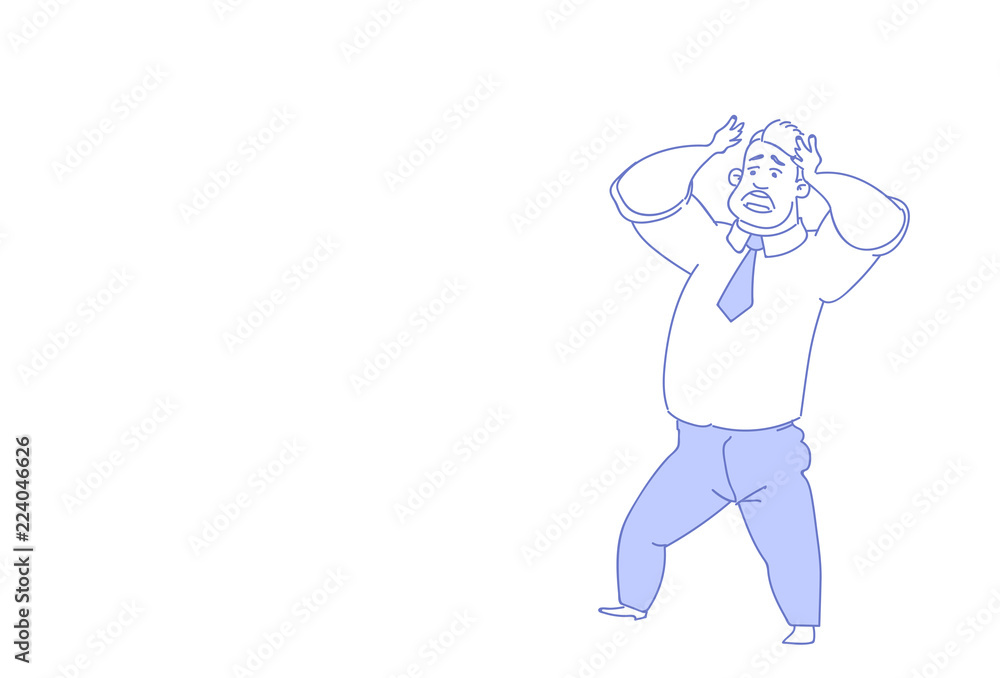 businessman hold hands head business man stressed headache depressed concept problem hardworking process horizontal sketch doodle vector illustration businessman hold hands head business man stressed headache depressed concept problem hardworking process horizontal sketch doodle vector illustration