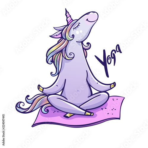 Cute unicorn doing yoga.