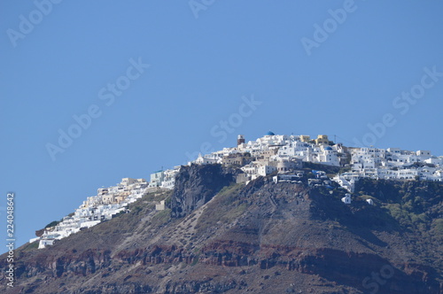 Wonderful Views Of The City Of Fira On Top Of A Mountain On The Island Of Santorini From High Seas. Architecture, Landscapes, Cruises, Travel. July 7, 2018. Pyrgos Island Santorini Greece.