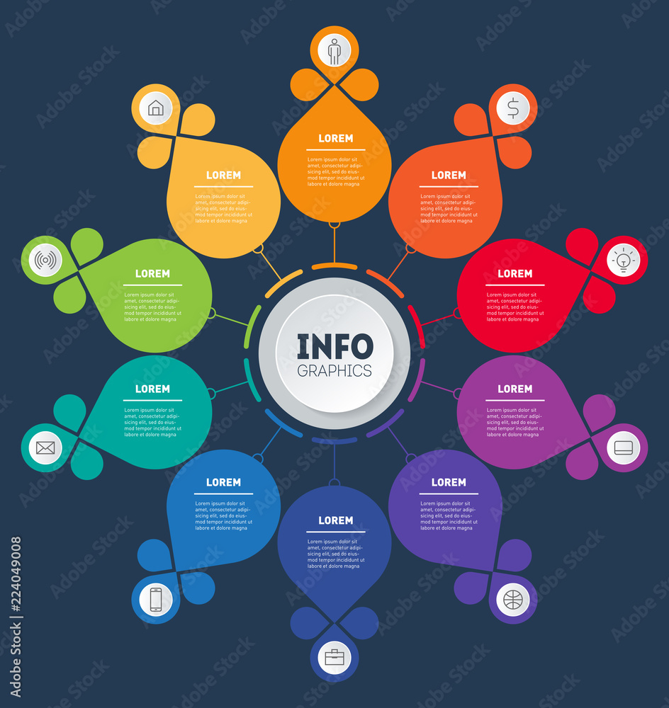 Education, technology, industry or science concept with 10 processes, values, parts, options or steps. Business presentation. Infographic template. Vector. Education, technology, industry or science concept with 10 processes, values, parts, options or steps. Business presentation. Infographic template. Vector.