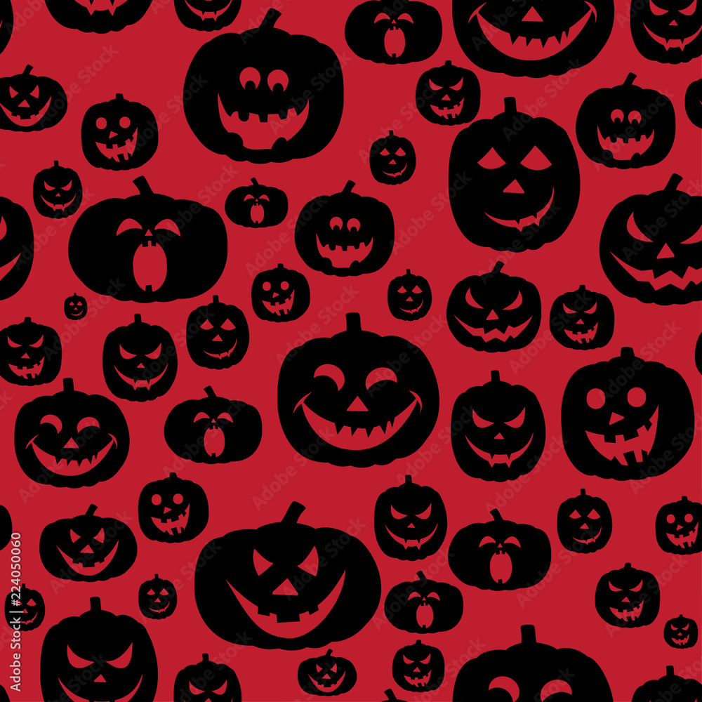 Fototapeta premium Abstract seamless pumpkin pattern for girls,boy, kids, halloween, clothes. Creative vector halloween pattern with pumpkin scary face, smile. Funny pumpkin pattern for textile and fabric. Fashion style