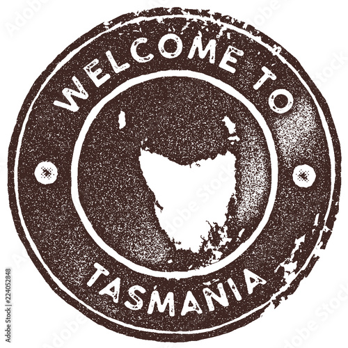 Tasmania map vintage stamp. Retro style handmade label, badge or element for travel souvenirs. Brown rubber stamp with island map silhouette. Vector illustration.