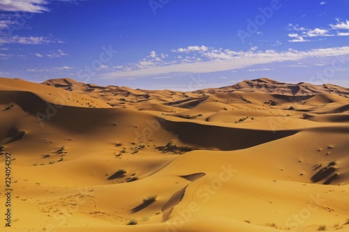 Distant Landscape View of Sahara Desert Sand Dunes near Merzouga, Morocco Africa