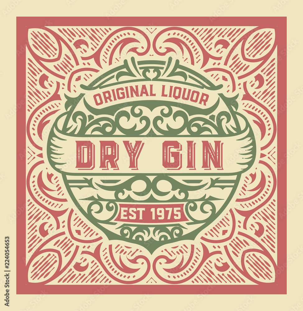 Gin label design. Vintage style