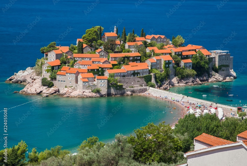 Island of saint stephen in adriatic sea in Budva, Montenegro