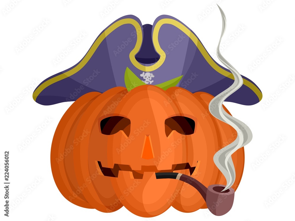 Fototapeta premium orange pumpkin pirate with a tube and a flat bright hat