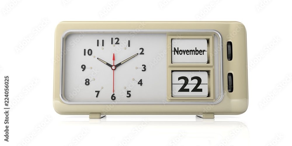Thanksgiving 2018 date, November 22th on a retro alarm clock isolated on white background. 3d illustration Thanksgiving 2018 date, November 22th on a retro alarm clock isolated on white background. 3d illustration
