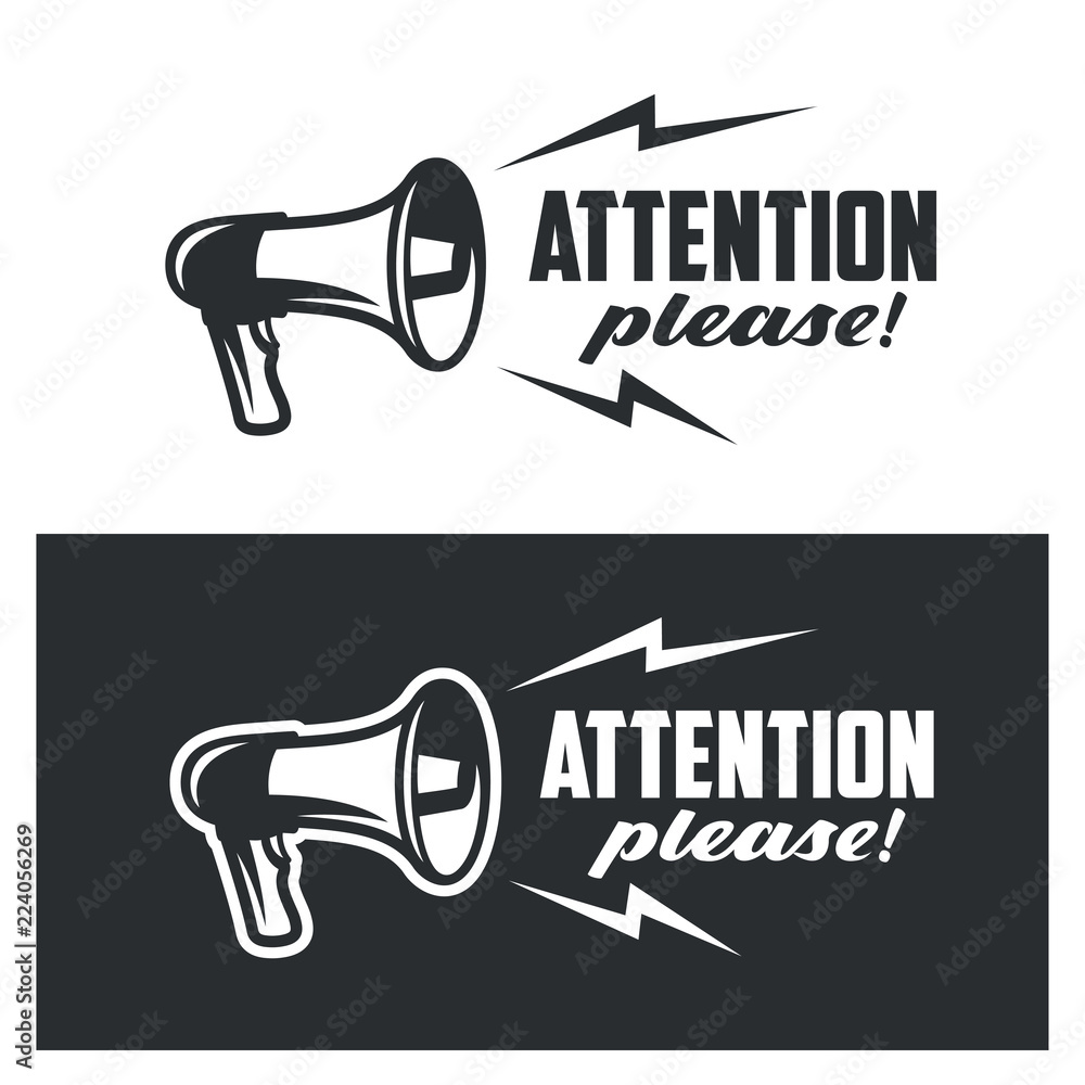 Attention please symbols set on white and dark background. Vector illustration.