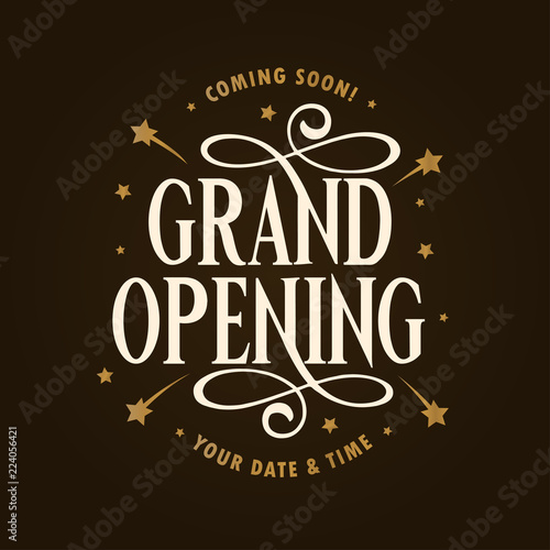 Grand opening template, banner, poster. Vector vintage illustration.