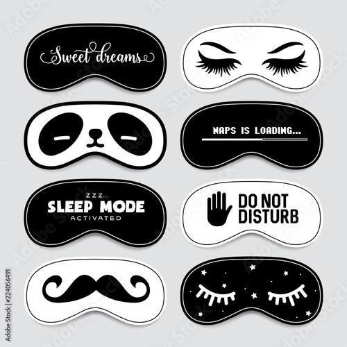Sleeping mask design set. Vector vintage illustration.