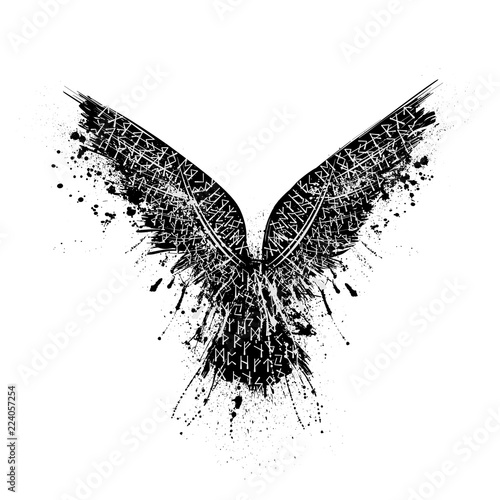 Black grunge runic raven