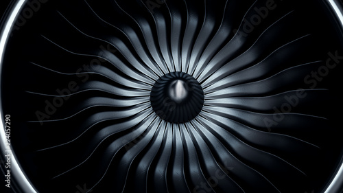 Bild auf Leinwand 3d Illustration of jet engine, close-up view jet engine blades