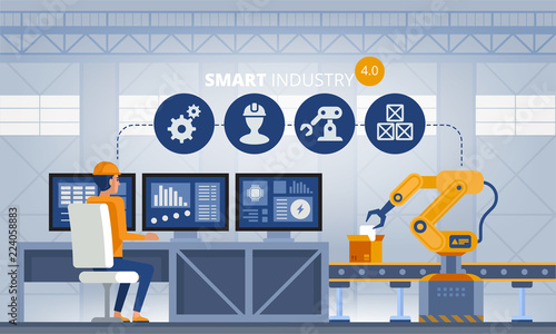 Industry 4.0 Smart factory concept. Technology vector illustration