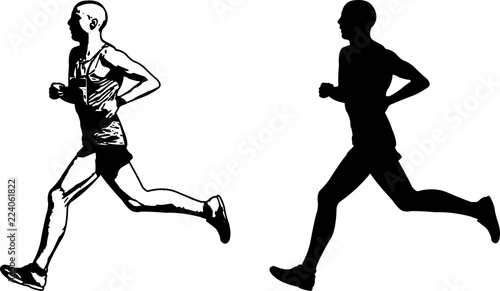 runner sketch and silhouette - vector
