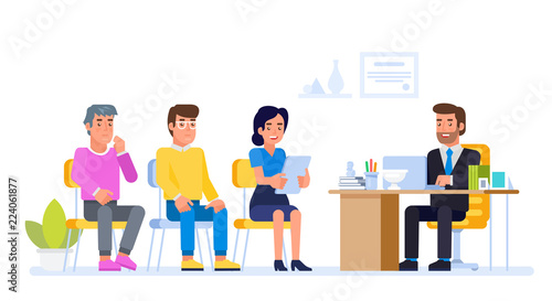 HR manager meeting job applicant in director office.