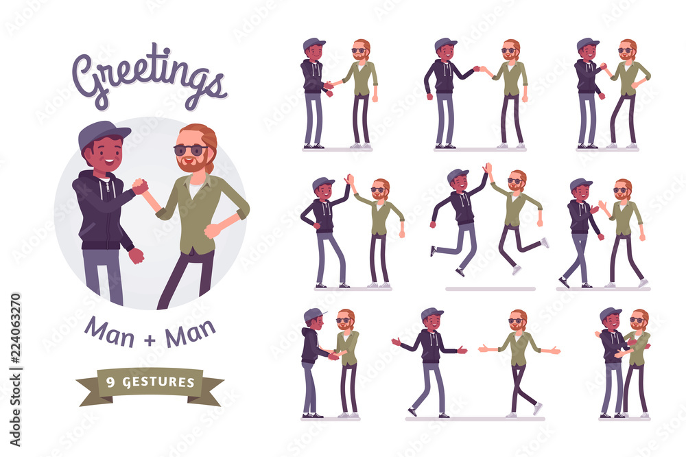 Male friends greeting set Male friends greeting set