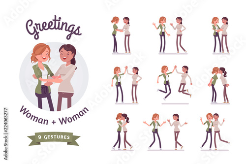 Female close friends greeting set