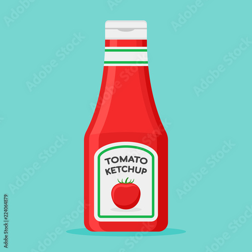 Tomato ketchup bottle flat style icon. Vector illustration.