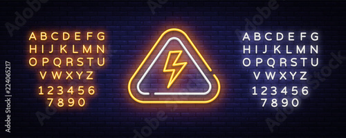 Lightning bolt neon sign vector design template. High-voltage neon symbol, light banner design element colorful modern design trend, bright sign. Vector. Editing text neon sign