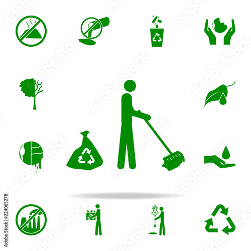 the man sweeps green icon. greenpeace icons universal set for web and mobile