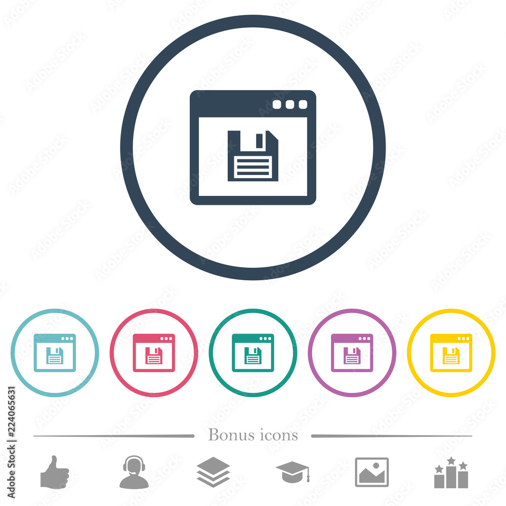 Save application flat color icons in round outlines Save application flat color icons in round outlines