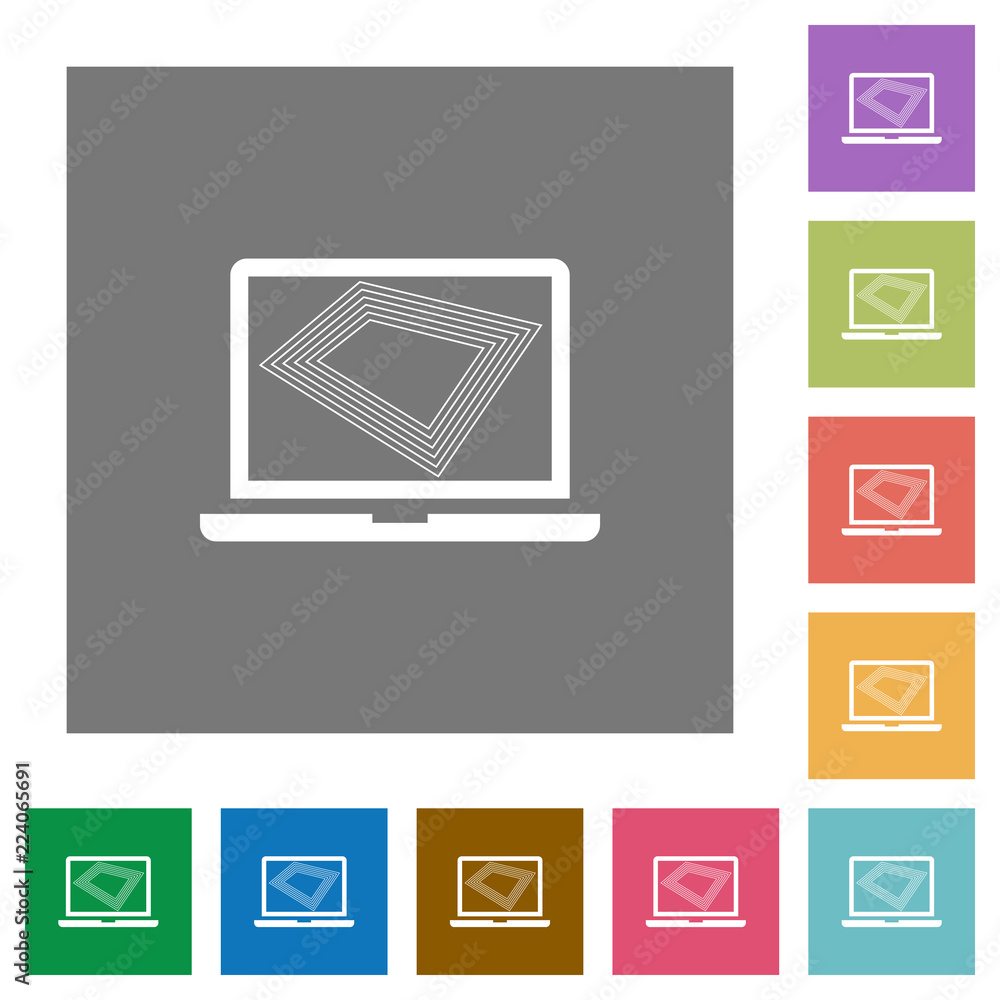 Screen saver on laptop square flat icons Screen saver on laptop square flat icons