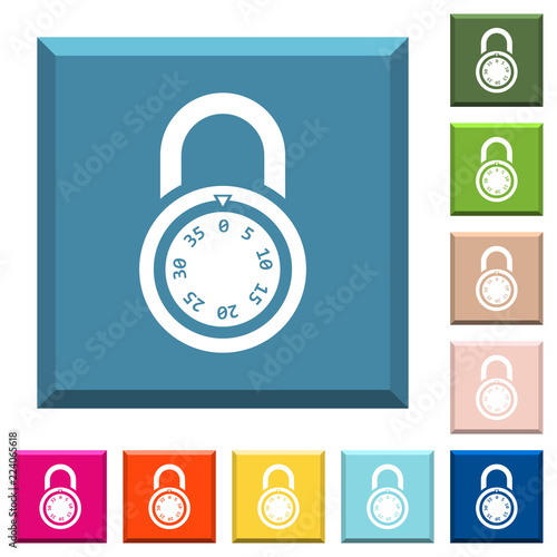 Locked round combination lock white icons on edged square buttons