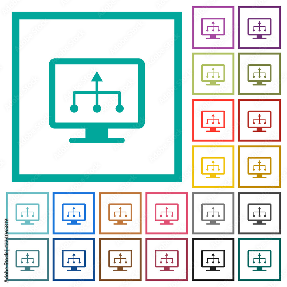 TV select source flat color icons with quadrant frames