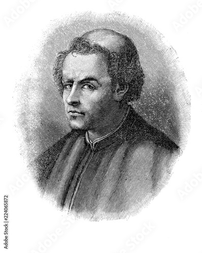 Engraving portrait of Burchiello (1404-1449), pen name of Domenico di Giovanni, Italian poet and founder of a school of writing, much imitated. photo