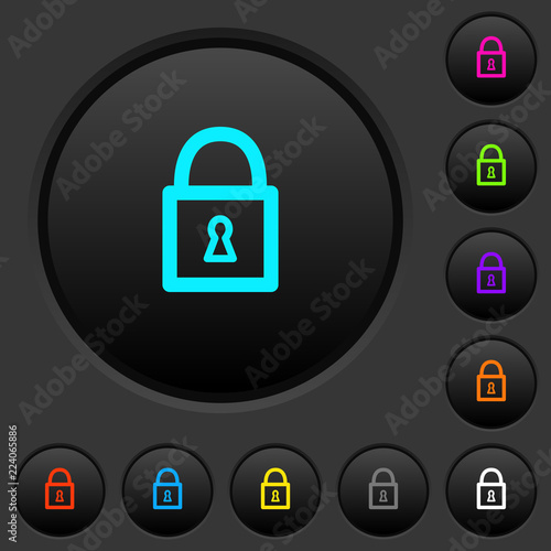 Locked padlock with keyhole dark push buttons with color icons