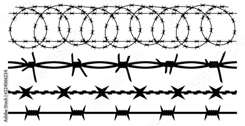 Barbwire set isolated silhouette, vector background. Barbed wire, seamless photo