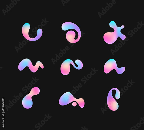 Iridescent shapes. Icon set. Shimmering colors