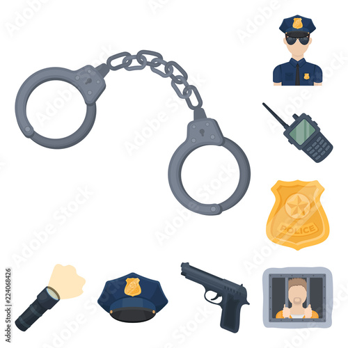 Police, Department cartoon icons in set collection for design.Detective and accessories vector symbol stock web illustration.