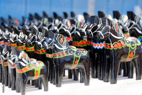 A Dalecarlian horse or Dala horse. Is a traditional carved, painted wooden horse. Mostly used as a toy for children or tourist souvenir. The red horse is the most classic of the Swedish Dala Horse.