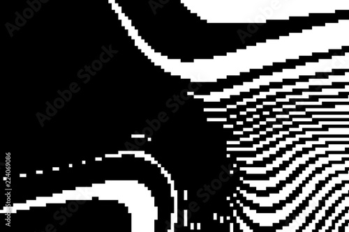 Pattern with glitches. Geometric abstraction with pixel art elements. Grunge background. Scalable vector graphics. Black and white