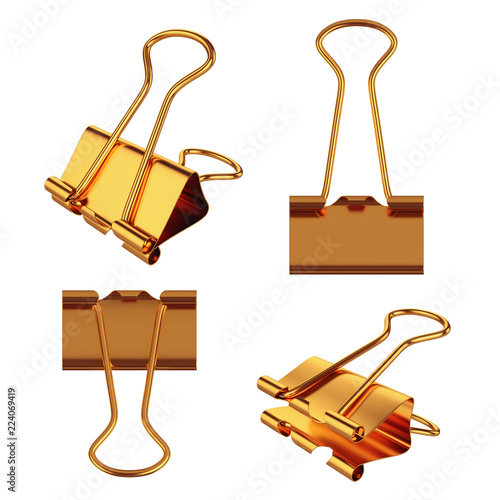 Binder clip collection isolated on white, 3D rendering photo