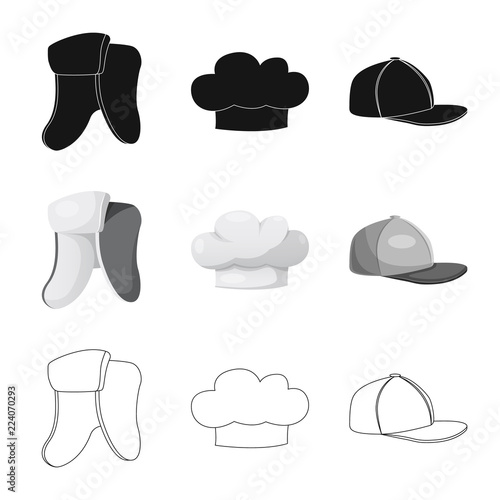 Isolated object of headgear and cap sign. Collection of headgear and accessory stock symbol for web.
