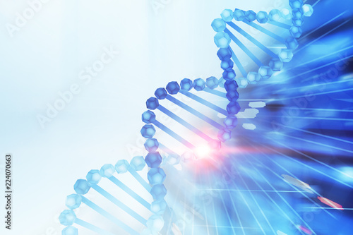 Blue dna helix over white blue, science concept