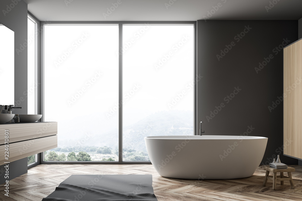 Gray bathroom interior, tub and sink Gray bathroom interior, tub and sink