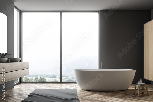 Gray bathroom interior  tub and sink