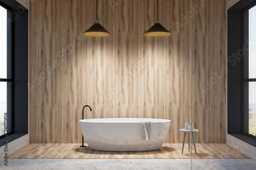 Minimalistic wooden bathroom interior