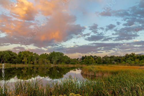 Tablou pe pânză Sunset in the Wheat Ridge Green Belt, along the Clear Creek Trail, Wheat Ridge Colorado, USA