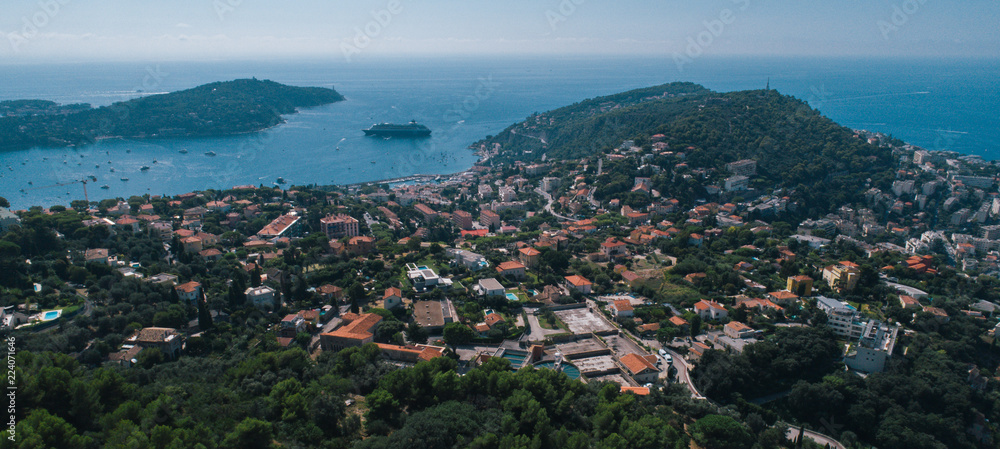 Nice France coast drone view of houses and city from the air