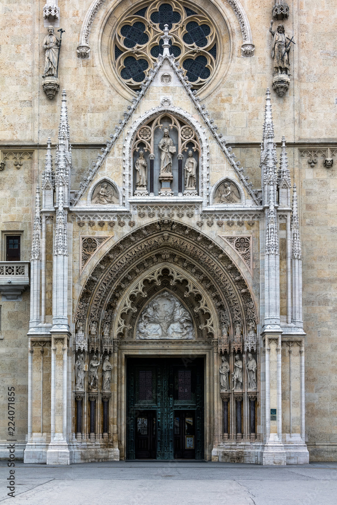 Entrance portal of the Zagreb Cathedral, consecrated in 1217, restored in the Neo-Gothic style after the 1880 Zagreb earthquake.