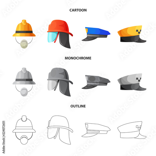 Vector design of headgear and cap logo. Collection of headgear and accessory vector icon for stock.