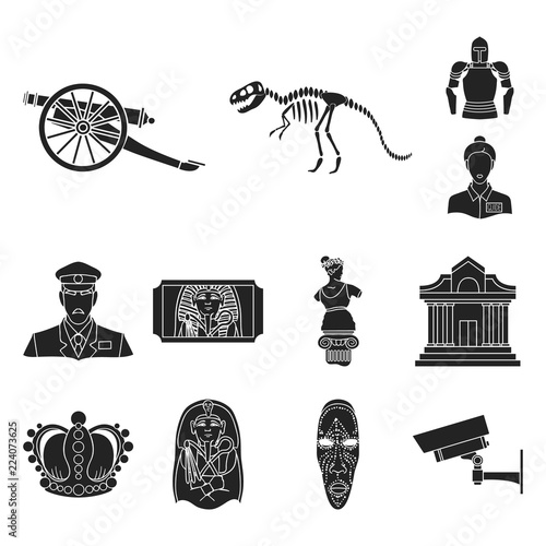 Museum and gallery black icons in set collection for design. Storage and exhibition of showpiece vector symbol stock web illustration.