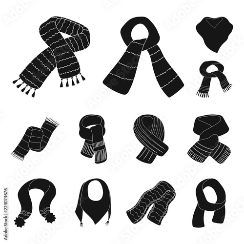 Scarf and Shawl black icons in set collection for design.Clothes and Accessory vector symbol stock web illustration.